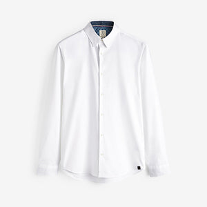 White Stretch Oxford Long Sleeve Shirt