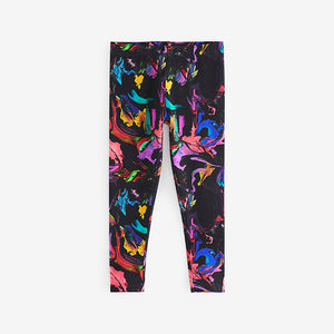 Black/Purple/Purple Multi Splat Print Printed Leggings (3-12yrs)