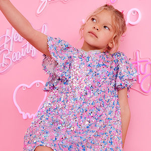 Pink/Blue/Silver Sequin Dress (3-12yrs)