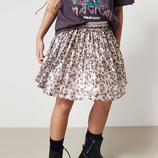 Neutral Pink/Black Animal Print Sequin Skirt (3-12yrs)