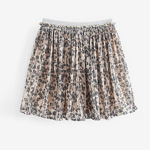 Neutral Pink/Black Animal Print Sequin Skirt (3-12yrs)