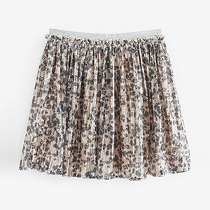 Neutral Pink/Black Animal Print Sequin Skirt (3-12yrs)