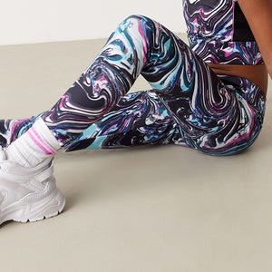 Pink/Blue/Marble Swirl Sports Leggings (3-12yrs)