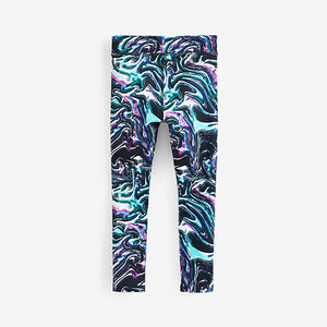 Pink/Blue/Marble Swirl Sports Leggings (3-12yrs)