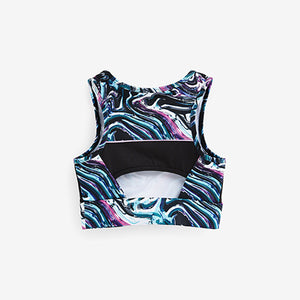 Pink/Blue/Black Marble Swirl Sports Crop Top (5-12yrs)