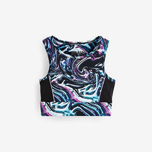 Load image into Gallery viewer, Pink/Blue/Black Marble Swirl Sports Crop Top (5-12yrs)
