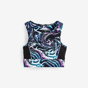 Pink/Blue/Black Marble Swirl Sports Crop Top (5-12yrs)