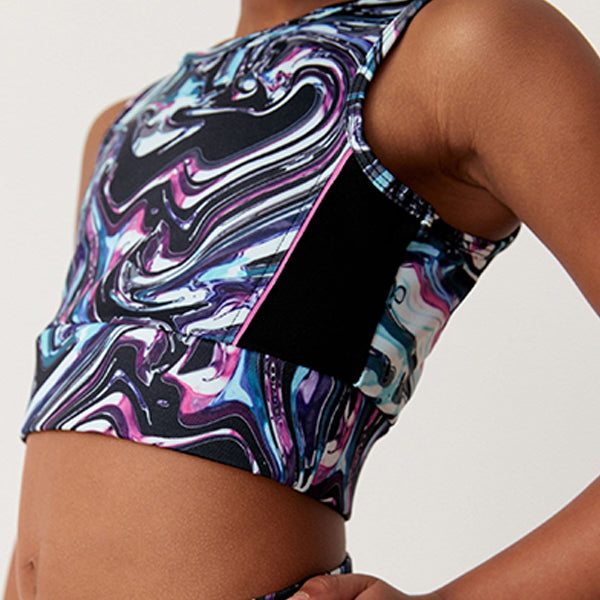 Pink/Blue/Black Marble Swirl Sports Crop Top (5-12yrs)