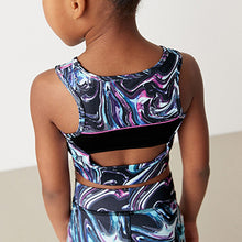 Load image into Gallery viewer, Pink/Blue/Black Marble Swirl Sports Crop Top (5-12yrs)
