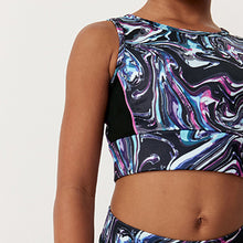 Load image into Gallery viewer, Pink/Blue/Black Marble Swirl Sports Crop Top (5-12yrs)
