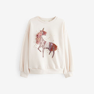 Ecru Cream Sequin Crew Sweatshirt Top (3-12yrs)