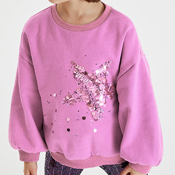 Pink Sequin Star Sequin Crew Sweatshirt Top (3-12yrs)