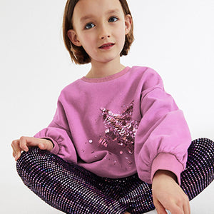 Pink Sequin Star Sequin Crew Sweatshirt Top (3-12yrs)