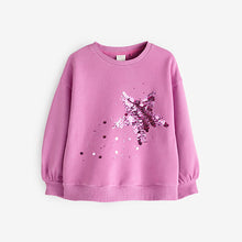 Load image into Gallery viewer, Pink Sequin Star Sequin Crew Sweatshirt Top (3-12yrs)
