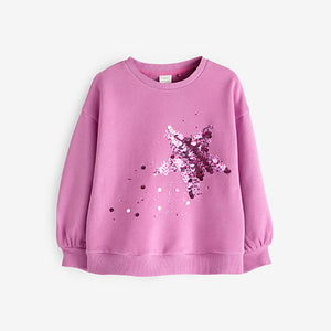 Pink Sequin Star Sequin Crew Sweatshirt Top (3-12yrs)