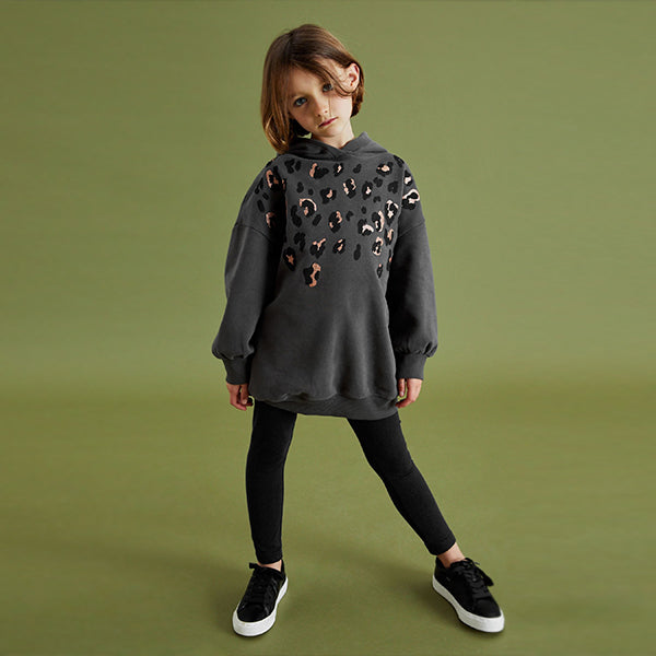 Grey Animal Print Longline Hoodie (3-12yrs)