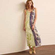 Load image into Gallery viewer, Spliced Palm Print V-Neck Satin Cami Midi Dress
