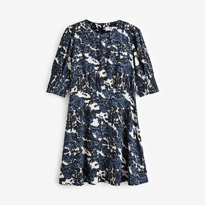 Navy Blue Animal Print Short Sleeve Mini Dress