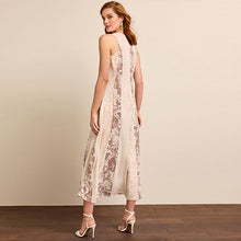 Load image into Gallery viewer, Neutral Snake Print Spliced Sleeveless Flowing Midi Dress
