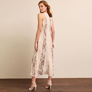 Neutral Snake Print Spliced Sleeveless Flowing Midi Dress