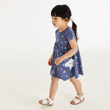 Load image into Gallery viewer, Navy Unicorn Short Sleeve Cotton Jersey Dress (3mths-6yrs)
