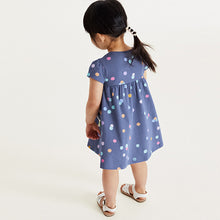 Load image into Gallery viewer, Navy Unicorn Short Sleeve Cotton Jersey Dress (3mths-6yrs)
