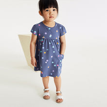 Load image into Gallery viewer, Navy Unicorn Short Sleeve Cotton Jersey Dress (3mths-6yrs)
