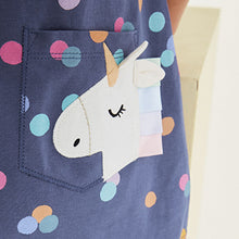 Load image into Gallery viewer, Navy Unicorn Short Sleeve Cotton Jersey Dress (3mths-6yrs)
