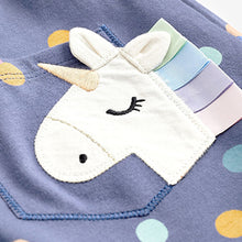 Load image into Gallery viewer, Navy Unicorn Short Sleeve Cotton Jersey Dress (3mths-6yrs)
