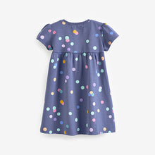 Load image into Gallery viewer, Navy Unicorn Short Sleeve Cotton Jersey Dress (3mths-6yrs)
