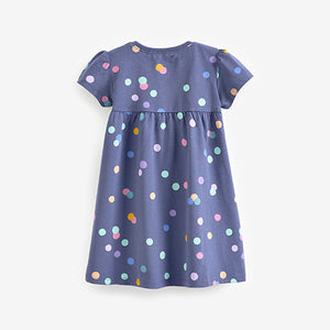 Navy Unicorn Short Sleeve Cotton Jersey Dress (3mths-6yrs)