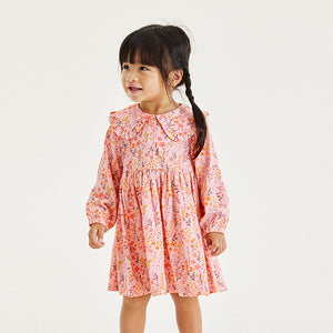 Pink Floral Long Sleeve Tea Dress (3mths-6yrs)