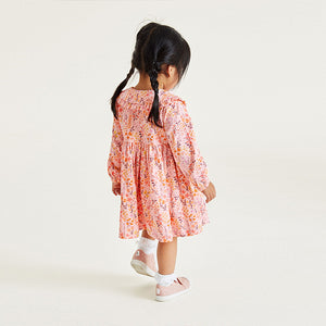 Pink Floral Long Sleeve Tea Dress (3mths-6yrs)