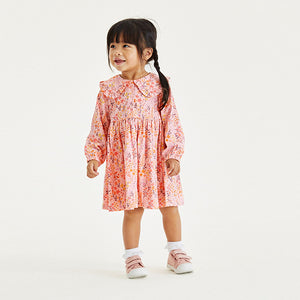 Pink Floral Long Sleeve Tea Dress (3mths-6yrs)