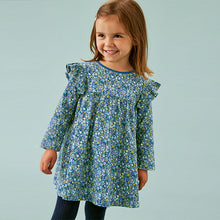 Load image into Gallery viewer, Blue Ditsy Long Sleeve Jersey Dress (3mths-6yrs)
