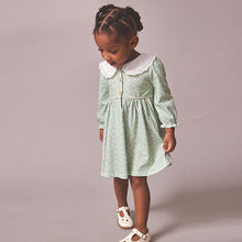 Load image into Gallery viewer, Green Ditsy Embroidered Collar Tea Dress (3mths-6yrs)
