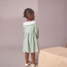 Load image into Gallery viewer, Green Ditsy Embroidered Collar Tea Dress (3mths-6yrs)
