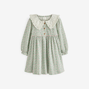 Green Ditsy Embroidered Collar Tea Dress (3mths-6yrs)