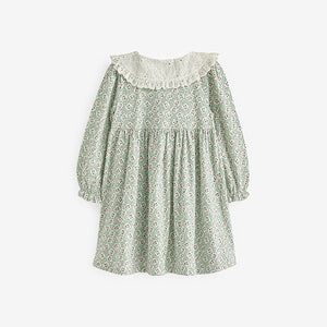 Green Ditsy Embroidered Collar Tea Dress (3mths-6yrs)