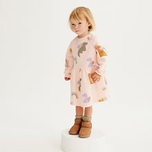 Load image into Gallery viewer, Cream Pink Dinosaur Printed Sweat Dress (3mths-6yrs)
