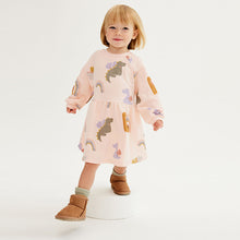 Load image into Gallery viewer, Cream Pink Dinosaur Printed Sweat Dress (3mths-6yrs)
