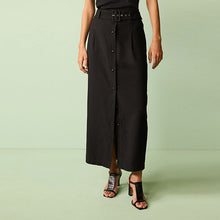 Load image into Gallery viewer, Black Smart Belted Midi Skirt
