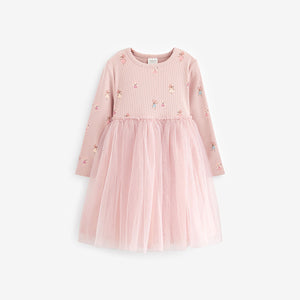 Lilac Pink Long Sleeve Printed Tutu Dress (3mths-6yrs)