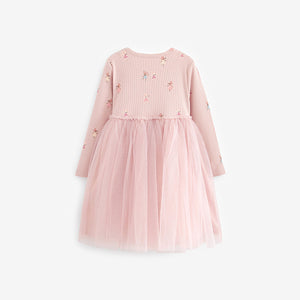 Lilac Pink Long Sleeve Printed Tutu Dress (3mths-6yrs)