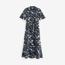 Load image into Gallery viewer, Navy Blue Print Zip Neck Midi Dress
