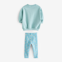 Load image into Gallery viewer, Teal Flowers Printed Sweatshirt and Leggings Set (3mths-6yrs)
