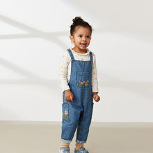 Load image into Gallery viewer, Denim Floral Embroidered Dungarees (3mths-6yrs)
