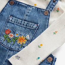 Load image into Gallery viewer, Denim Floral Embroidered Dungarees (3mths-6yrs)
