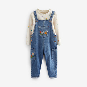 Denim Floral Embroidered Dungarees (3mths-6yrs)