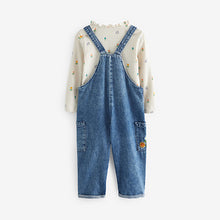 Load image into Gallery viewer, Denim Floral Embroidered Dungarees (3mths-6yrs)
